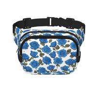 Beautiful blue roses Square Double Layer Waist Bag Belt - Unisex Everywhere Fanny Pack Purse for Running, Travel, Hiking, Fitness, Black, One Size