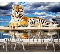 Beautiful Blue Sky White Clouds Animal Tiger Going Down The Mountain 3D Wallpaper Luxury Silk Study Dining Feature Sofa Grey Bedroom Living Room Tv Decorative Wall-430cm×300cm