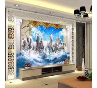 Beautiful Blue Sky White Horse River Flying Birds Columns 3D Wallpaper Silky Texture Home Study Office Grey Dining Room Sofa Bedroom Living Room TV Backdrop-300cm×210cm