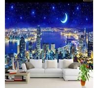 Beautiful Blue Starry Sky City Building Night Scene 3D Wallpaper Easy Install Feature Office Living Room Sofa Bedroom TV Background Wall Decoration-350cm×256cm