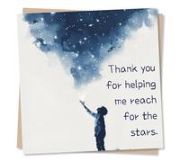 Beautiful Blue Stars Thank You Card - Thank You For Helping Me Reach For The Stars - For Friend, Bestie, Family, Colleague, Teacher