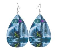 Beautiful Blue Waterfall in Hawaii Patterned teardrop-shaped leather earrings Light luxury texture - suitable for daily wear, party date earrings