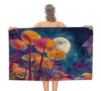 Beautiful Boho Mushroom Watercolor Full Moon Fairy Tale Tree Botanical Mushroom Towel Absorbent Beach Towel Adults Beach Blanket For Spa Pool Bathroom 80X130Cm
