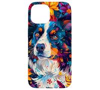 Beautiful Border Collie Colorful Flowers Design Case for iPhone 15