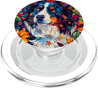 Beautiful Border Collie Colorful Flowers Design PopSockets PopGrip for MagSafe
