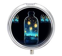 Beautiful Bottle of The Night Pill Box 3 Compartment Portable Round Pill Organizer Leak-Proof Lightweight Daily Compact Travel Pill Case for Vitamins Supplements Medication