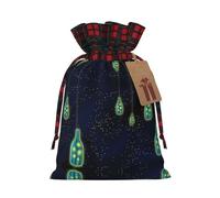 Beautiful Bottle Of Under The Night Sky Printing Color Matching Plaid Christmas Bag With Drawstring,4.7x6.9 In For Christmas Halloween