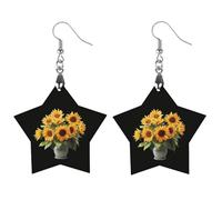 Beautiful Bouquet of Sunflowers Wooden Earrings Artistic Wood Pendants Vintage Earring Hooks Jewelry for Women Apricot Shaped