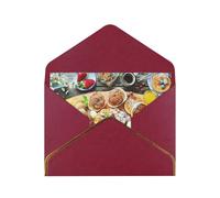 Beautiful Breakfast Print Horizontal Gold-Edged Pearl Greeting Card W/Envelope-Holiday,Birthday,Anniversary,Party(2pcs)