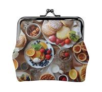 Beautiful Breakfast Prints Coin Purse Kiss Lock Pu Leather Mini Pouch Wallet Change Bag for Women Girls Kids