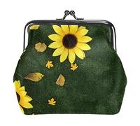 Beautiful Bright Sunflower on Green Background Women’s PU Leather Coin Wallets Girls Mini Buckle Coin Purse Pouch