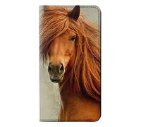 Beautiful Brown Horse PU Leather Flip Case Cover For Motorola Moto E6 Plus, Moto E6s