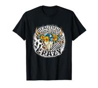 Beautiful Bull Skull Flower Crazy Cow Skull Leopard-Print T-Shirt