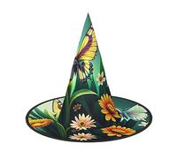 Beautiful Butterflie and Flower Print Halloween Cone Witch Hat Cosplay for Wizards Masquerade Halloween Party Accessories.