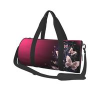 Beautiful Butterflies Large Round Travel Duffle Bag, Full-Print Canvas Weekender with Padded Lining, Multiple Pockets,Detachable Shoulder Strap and Soft Leather Handles