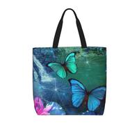 Beautiful Butterflies Pattern Print Canvas Tote Bags for Women Reusable Grocery Bag Large Gym Canvas Cloth Pouch Portable Shopping Handbag with Inner Pocket