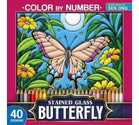 Beautiful Butterflies Stained Glass Color by Number: 40 Intricate Designs for Nature Lovers (Stained Glass Color By Number Collection)