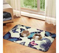 Beautiful Butterfly Dog Food Mat, Absorbent Pet Feeding Mat for Food and Water Bowls Non-Slip Placement Pad for Floors Waterproof Quick Dry Water Dispenser Mat for Dogs Puppy Cats 12x18 Inch