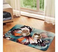 Beautiful Butterfly Dog Food Mat, Absorbent Pet Feeding Mat for Food and Water Bowls Non-Slip Placement Pad for Floors Waterproof Quick Dry Water Dispenser Mat for Dogs Puppy Cats 16x24 Inch