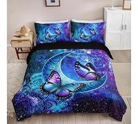 Beautiful Butterfly Duvet Cover 3D Blue Purple Dreamy Butterfly Bedding Starry Sky Galaxy Comforter Set Flowers Print Quilt Cover for Girls Bedroom Decor 3Pcs (Color 4,Double:200x200cm(3Piece))