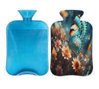 Beautiful Butterfly Flowers Hot Water Bottle with Cover, 2L Hot Water Bag for Pain Relief, Neck and Shoulder, Hand Feet Warmer