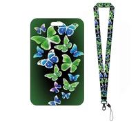 Beautiful Butterfly Leopard Print Bank Card Holder Women ID Card Cover Girls Badge Holders with Lanyard Necktie(Lanyard Card holder-12)