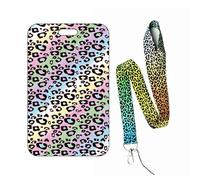 Beautiful Butterfly Leopard Print Bank Card Holder Women ID Card Cover Girls Badge Holders with Lanyard Necktie(Lanyard Card holder-10)