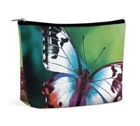 Beautiful Butterfly Makeup Bag, Portable PU Leather Cosmetic Bag with Zipper Pouch, Waterproof Travel Toiletry Bag for Women Men