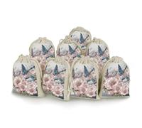 Beautiful Butterfly Pattern 8 PCS Muslin Bags with Drawstring Sachet Bags Empty Small Cotton Drawstring Bag Muslin Reusable & Washable Cotton Bag for Herb Spice Candy Soap Jewelry Wedding Gift Pouches