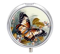 Beautiful Butterfly Pill Case with 3 Compartments - Portable Travel Pill Organizer for Purse, Easy-Open Button Design, Small Round Pillbox Vitamin Holder Organizer for Women Men