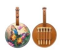 Beautiful Butterfly Printed Golf Tees Organizer Bag, PU Leather Golf Tee Pouch, Portable Tee Holder with Belt Clip, 5 Tee Slots, Golf Bag Accessory and Golf Gift Brown