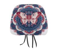 Beautiful Butterfly Red Blue Mandala Printed Car Headrest Cover,2 Pieces, Elastic Comfort Head Rest Cover for Women Men, Universal Fits Most Cars Van SUV Truck, Car Interior Decor Accessories