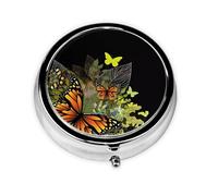 Beautiful Butterfly This Small, Round, Three-Compartment Travel Pill Box is Perfect for Storing Daily medications, Vitamins, and on-The-go.