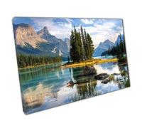 Beautiful Calm Waters Spirit Island Alberta Canada Mountainous Landscape Woodland Wall Art Print On Canvas Picture For Home Office Decor 76x51cm (30x20In)