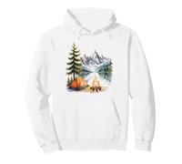 Beautiful Camping Scene with Mountains Forest Campfire Pullover Hoodie