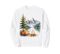 Beautiful Camping Scene with Mountains Forest Campfire Sweatshirt