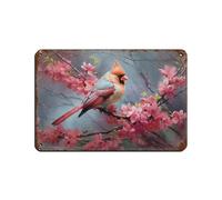 Beautiful Cardinal Bird Sitting On Pink Tin Sign Vintage Metal Pub Club Cafe Bar Home Wall Art Decoration Poster Retro 8x12inch(20x30cm)