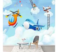 Beautiful Cartoon Fresh Aircraft Love White Clouds 3D Wallpaper Easy Install Feature Office Living Room Sofa Bedroom TV Background Wall Decoration-200cm×140cm