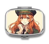 Beautiful Cartoon Pill Box 2 Compartment, Portable Pill Case with Mirror for Pocket Purse Travel, Mini Metal Medicine Organizer for Vitamins Fish Oil