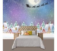 Beautiful Cartoon Watercolour Snow House Pine Snowflake 3D Wallpaper Textured Silk Easy Install Living Room Sofa Bedroom Dining Room Home Decoration Wall-200cm×140cm