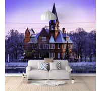 Beautiful Castle Garden Sunset Landscape Forest 3D Wallpaper Premium Textured Silk Study Dining Living Room Bedroom Sofa TV Wall Easy Install-350cm×256cm