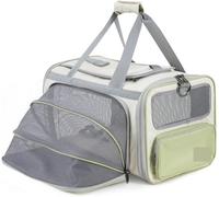 Beautiful Cat Backpack with Identity Tags, Artificial Pet Cage, Suitable for Small Dogs and Kittens Suitable for Indoor Pets(Beige and Tea Green)