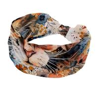 Beautiful Cat Floral Watercolor Wide Headbands for Women, Yoga Workout Head Bands Wide Elastic Hair Bands for Washing Face Makeup