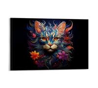 Beautiful Cat Head Ink Painting Art Poster on Black Background Poster Vintage Art, Wall Canvas, Decoration Aesthetic, Living Room, Kids Room Dormitory, Cafe, Bathroom, Suitable for Bedroom, Gym, Cool