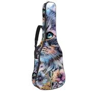 Beautiful Cat with Floral Watercolor Padded Guitar Bag, Protective Acoustic Guitar Cover Gig Bag for Electric Bass Classical Guitar