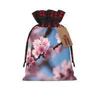 Beautiful Cherry Blossoms Print Xmas Drawstring Eco-Friendly Gift Bags For Christmas Party Wrapping Present Needs