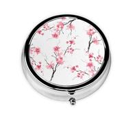 Beautiful Cherry Blossoms This Small, Round, Three-Compartment Travel Pill Box is Perfect for Storing Daily medications, Vitamins, and on-The-go.