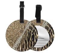 Beautiful Chic Girly Leopard Animal Faux Fur,Luggage Tags Pu Leather Name Tag Travel Suitcase Identifier ID Tags Durable Baggage Label 2 pcs