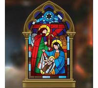 Beautiful Christmas Nativity Window Stickers - Double Sided Stained Glass Cling Nativity Scene Christmas Decoration Window Stickers for Glass - Medium