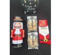 Beautiful Christmas Nutcracker Tin Gift Set - 2 x 200g Homemade Fudge & 1 Pair Festive Christmas Socks - Perfect for Family & Friends